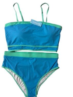 Younique Blue & Mint Women’s Two-Piece Tankini Swim Set Size L